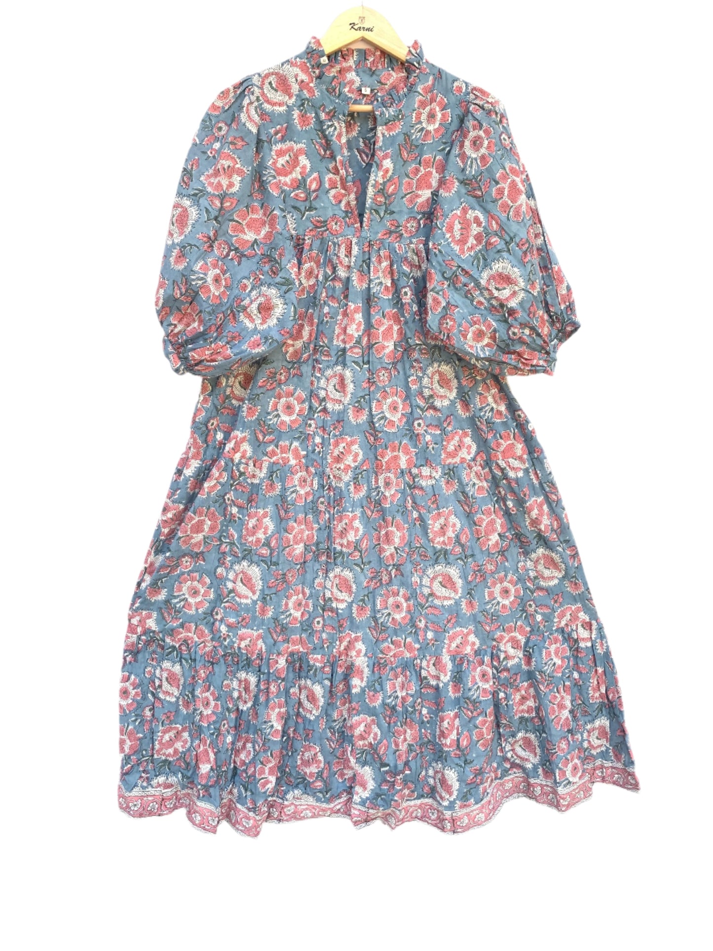 blue-red floral popular bock printed women's maxi dress