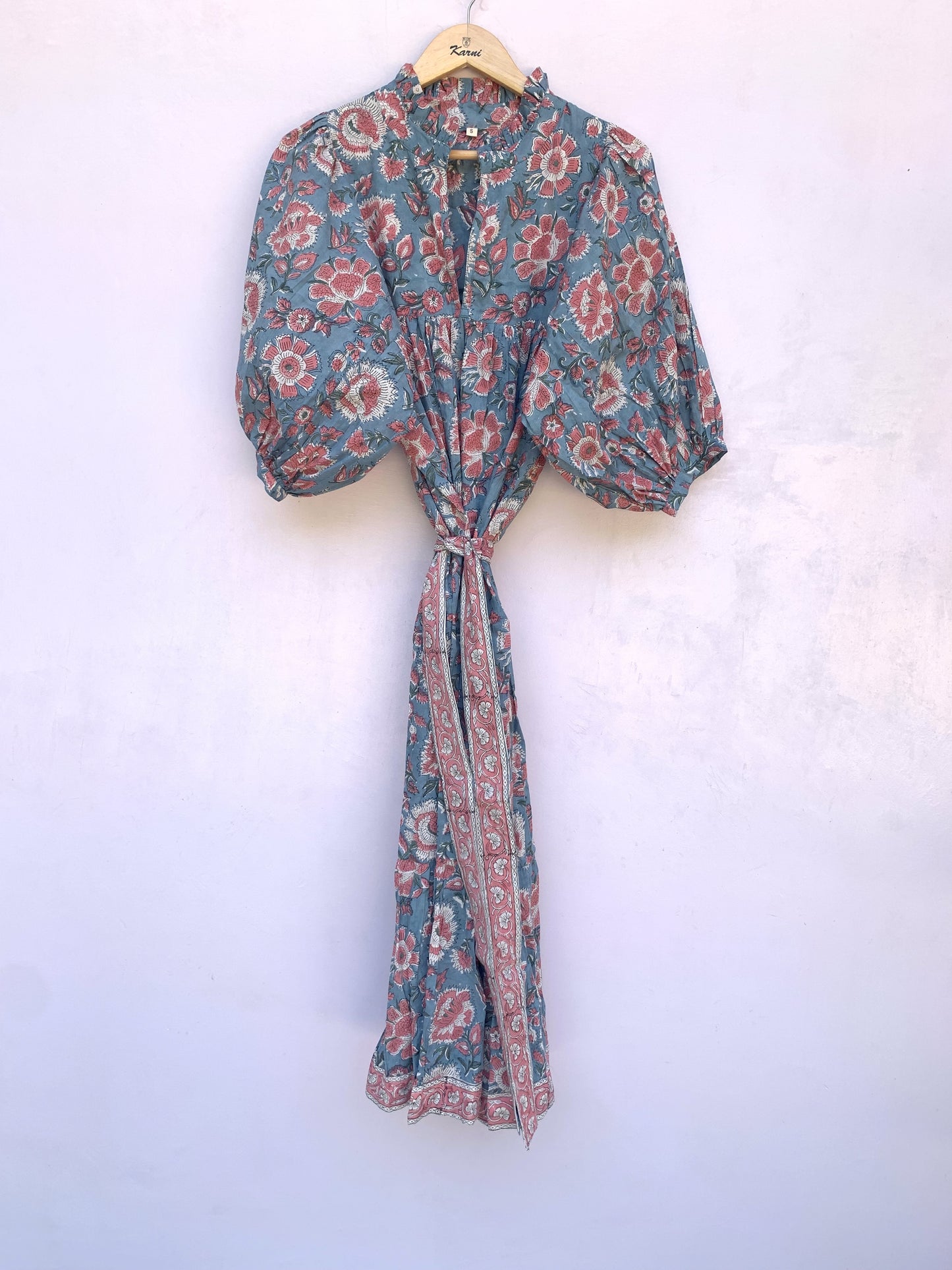 blue-red floral popular bock printed women's maxi dress