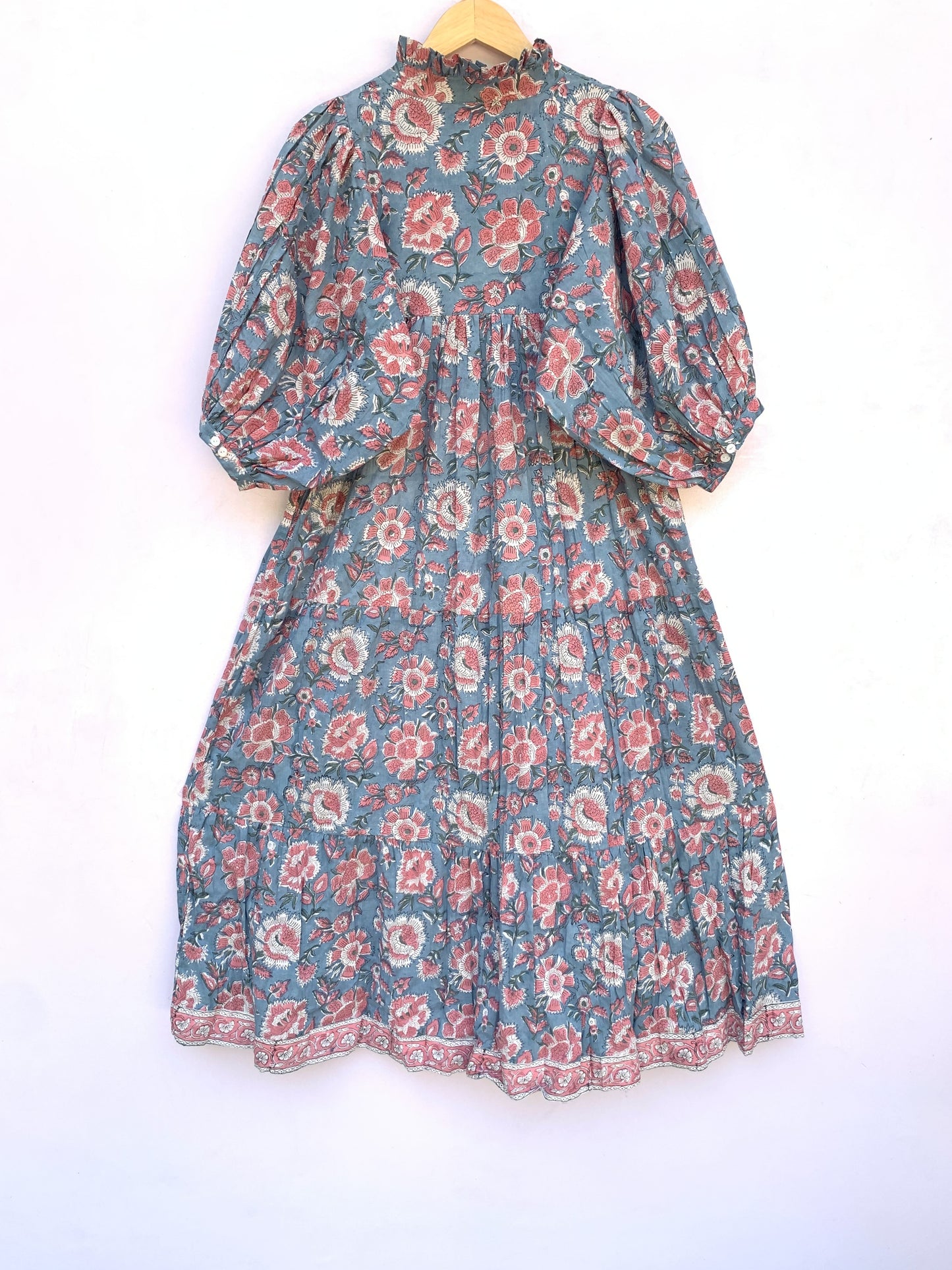 blue-red floral popular bock printed women's maxi dress