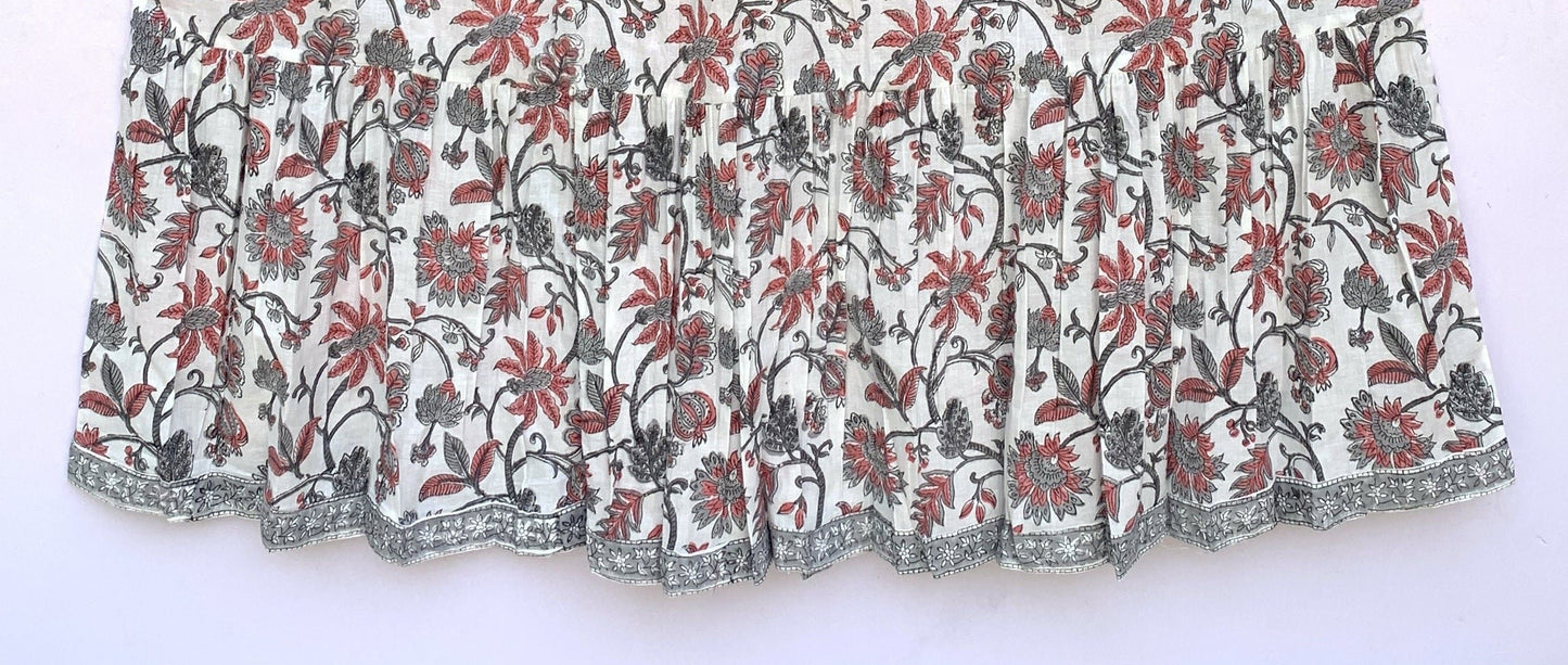 cotton white-red floral block printed women's maxi dress
