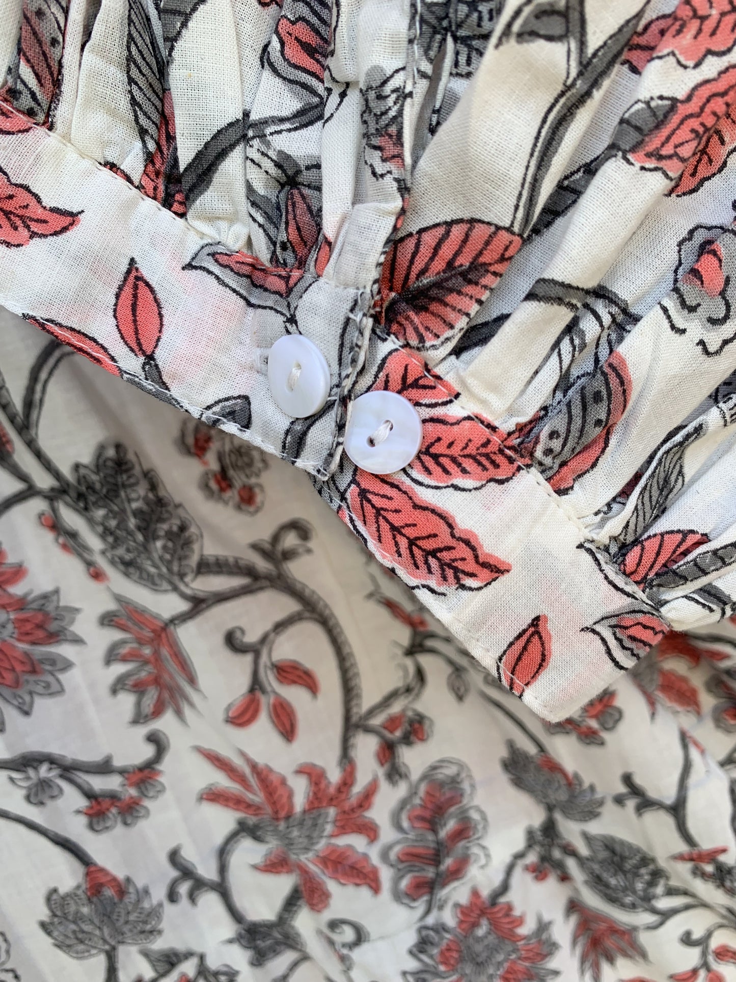 cotton white-red floral block printed women's maxi dress