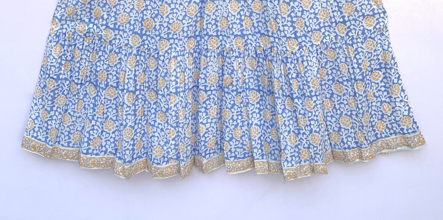 blue-yellow floral block printed women's maxi dress