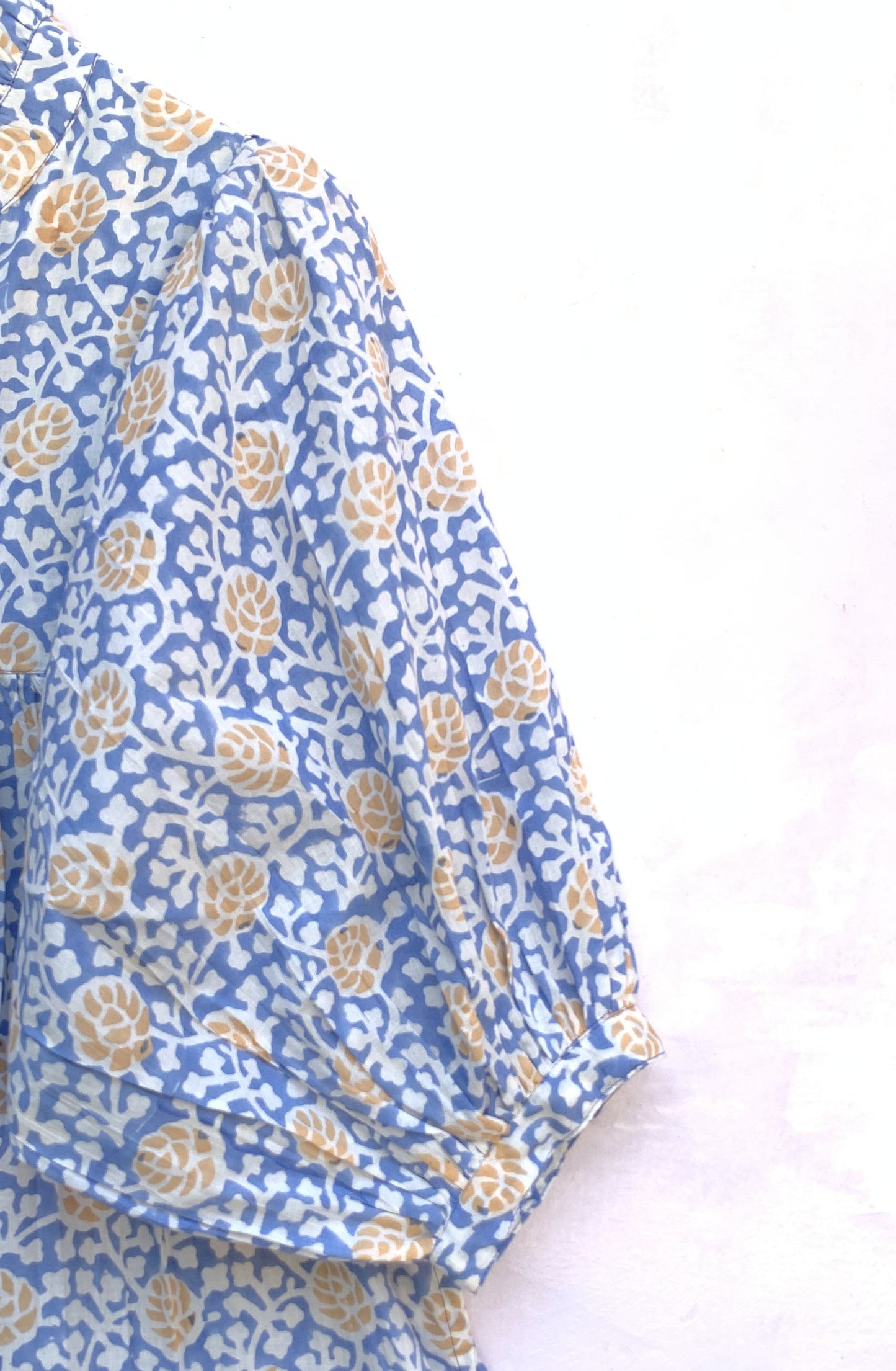 blue-yellow floral block printed women's maxi dress