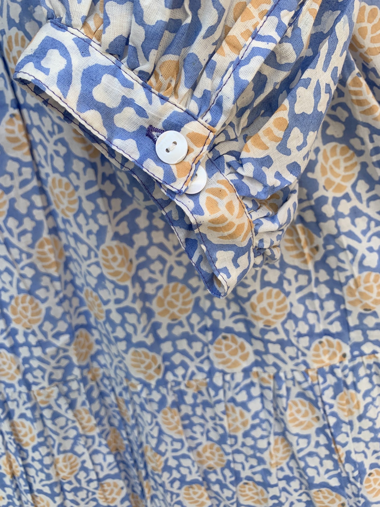 blue-yellow floral block printed women's maxi dress