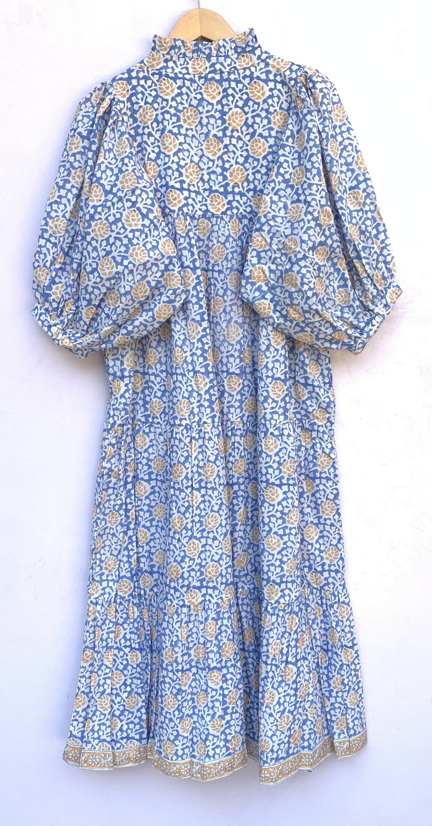 blue-yellow floral block printed women's maxi dress