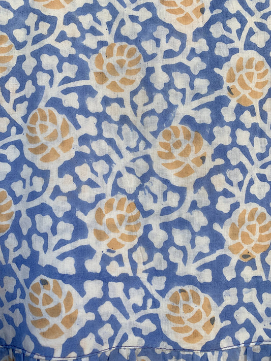 blue-yellow floral block printed women's maxi dress