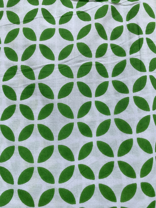 cotton womens green and white dress with big floral balloon sleeves