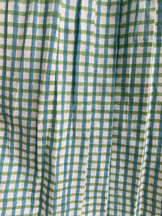 Turquoise Gingham Cotton Lounge Set – Puff Sleeve Smocked Top & Shorts