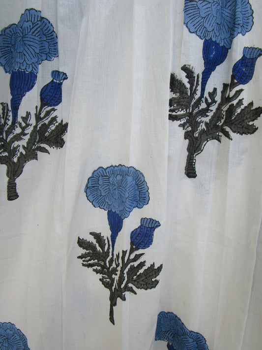 Blue Floral Cotton Maxi Dress – Long Sleeve Boho Style, Collared Neckline