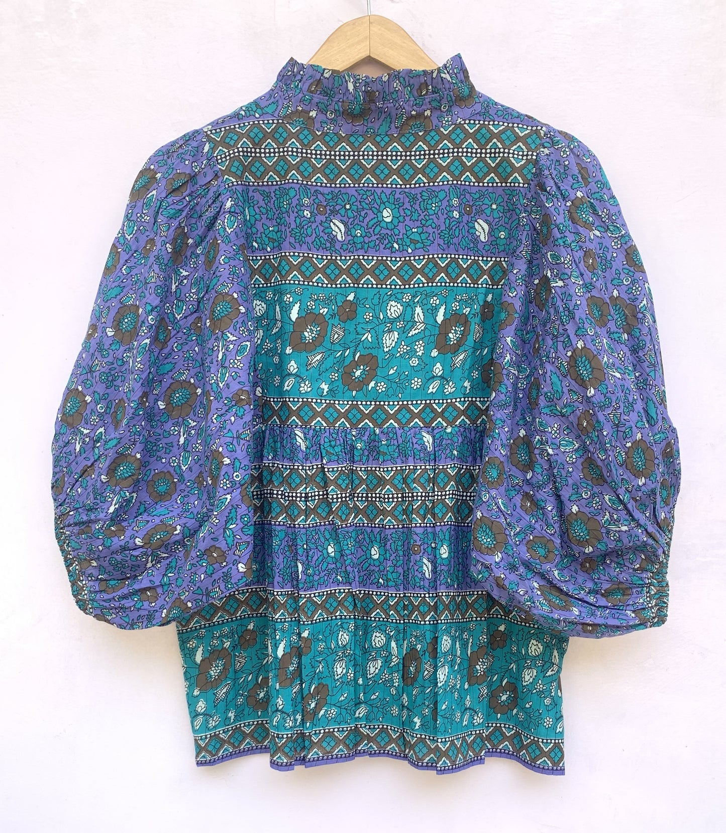 persian blue and sea green floral pattern blouse