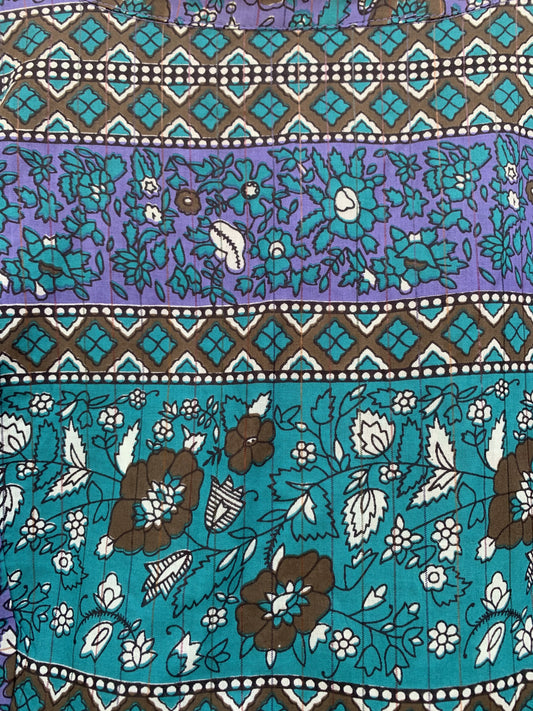 persian blue and sea green floral pattern blouse