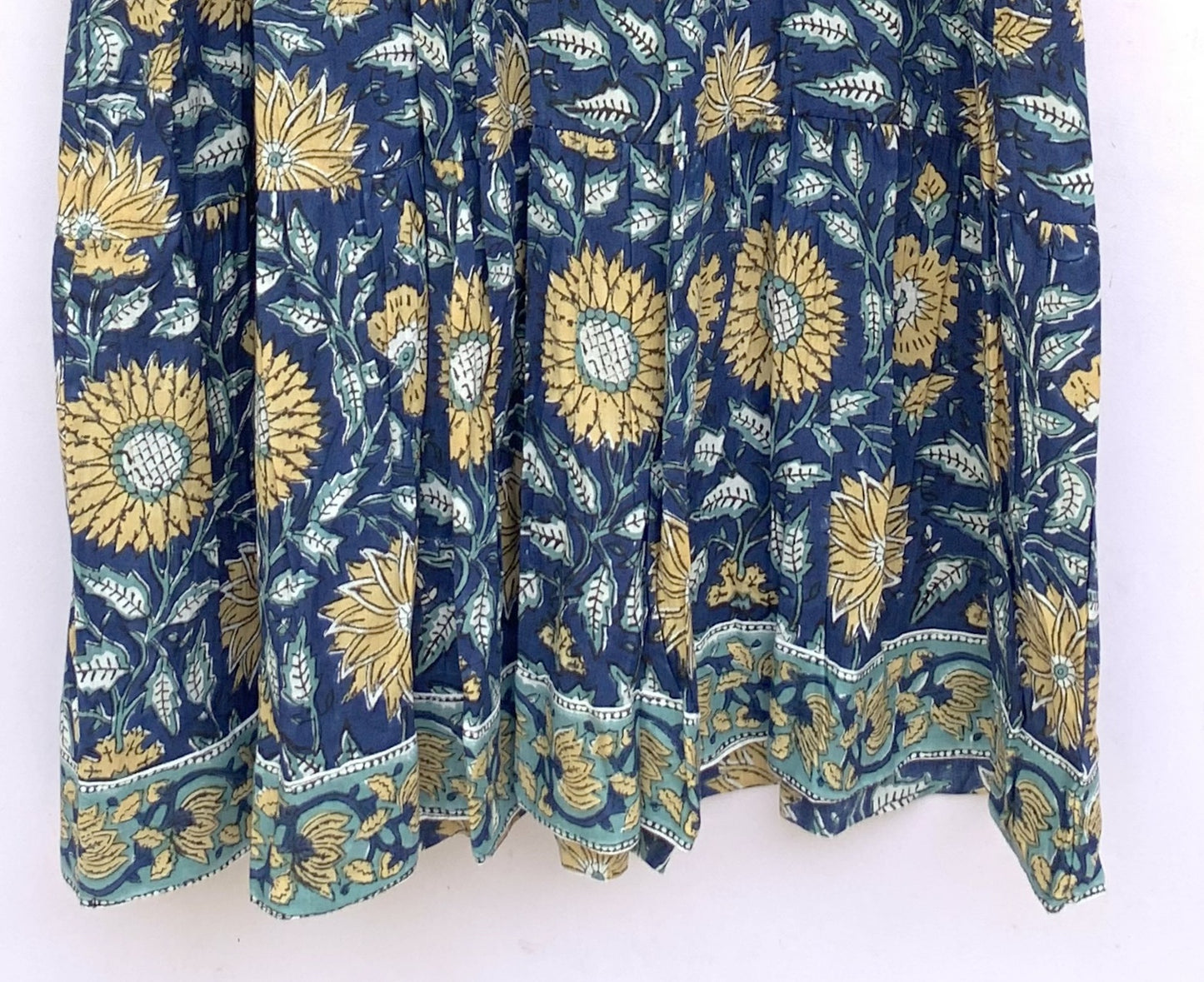 blue and yellow mini dress with short sleeves for women