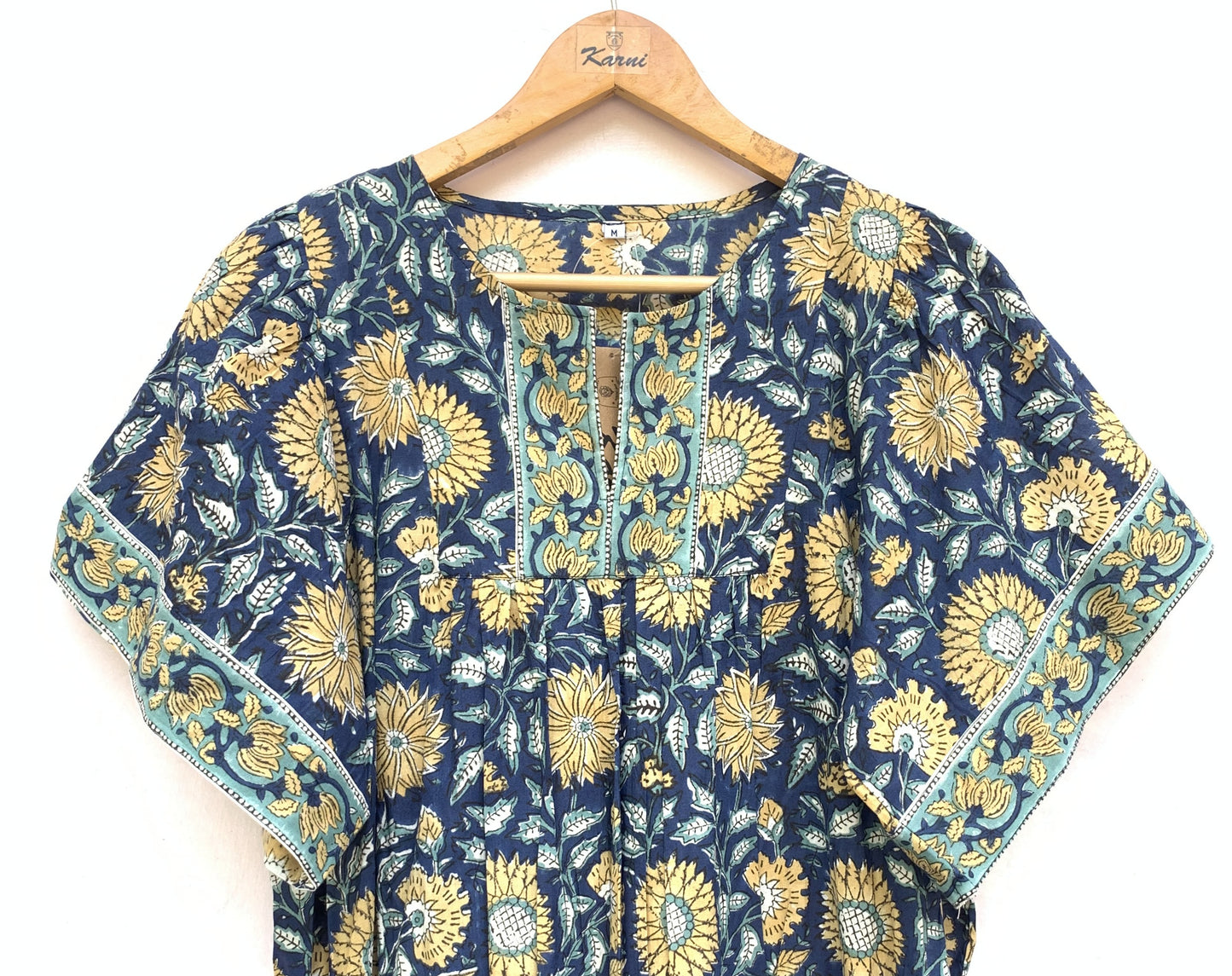 blue and yellow mini dress with short sleeves for women