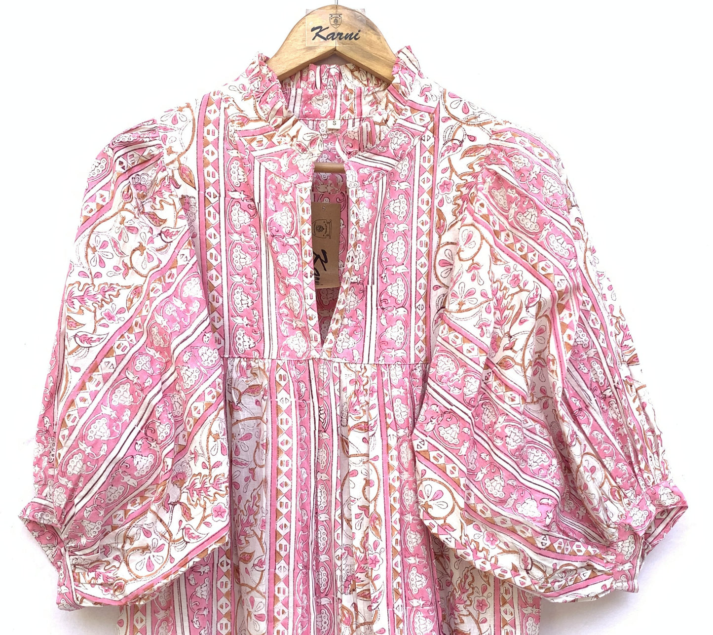 pretty pink floral striped mini dress with button sleeves