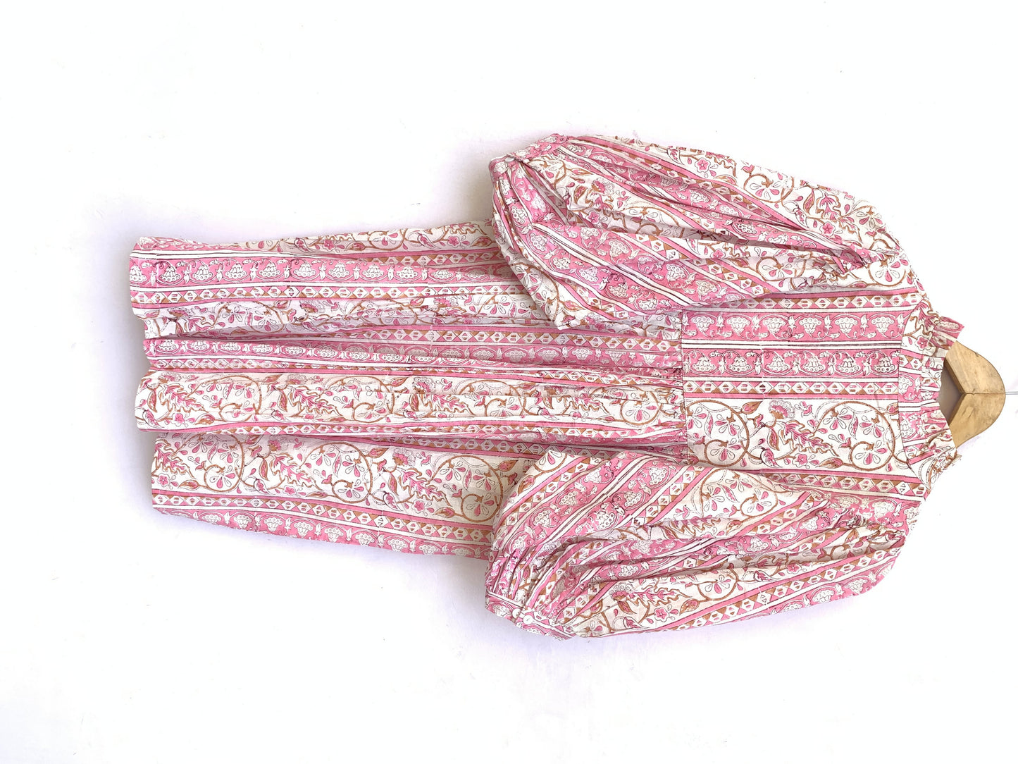 pretty pink floral striped mini dress with button sleeves