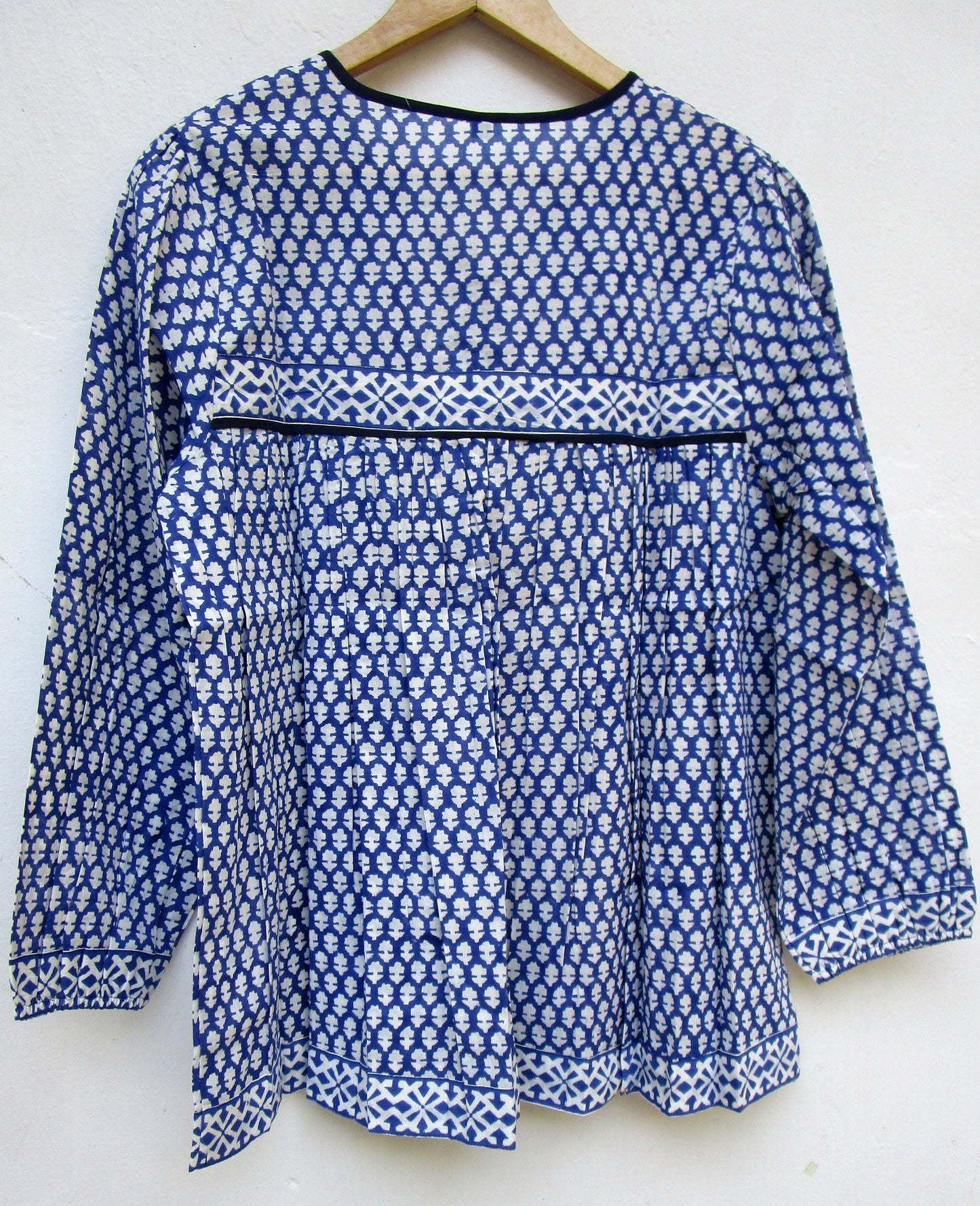 blue and white indian printed blouse for women