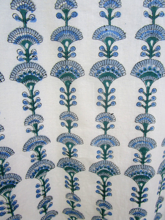 Cream Blue Floral Hand Block Print Cotton Maxi Dress – Boho Tiered Summer Style