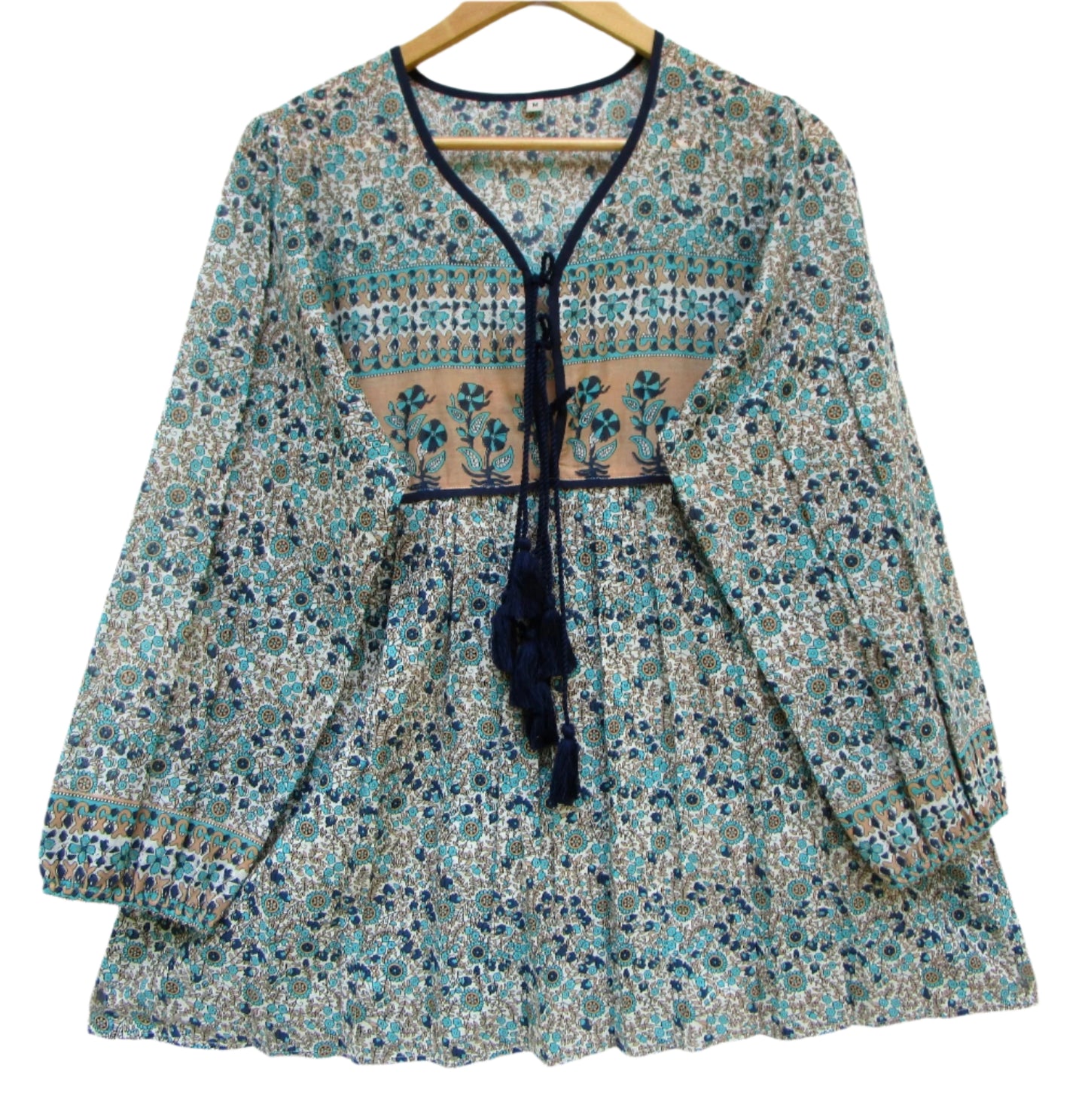 blue floral screen printed blouse for women
