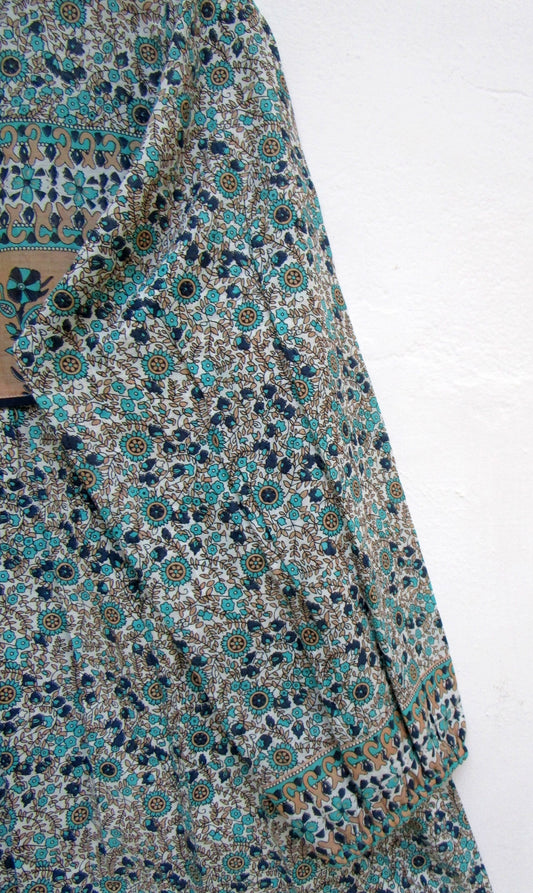 blue floral screen printed blouse for women