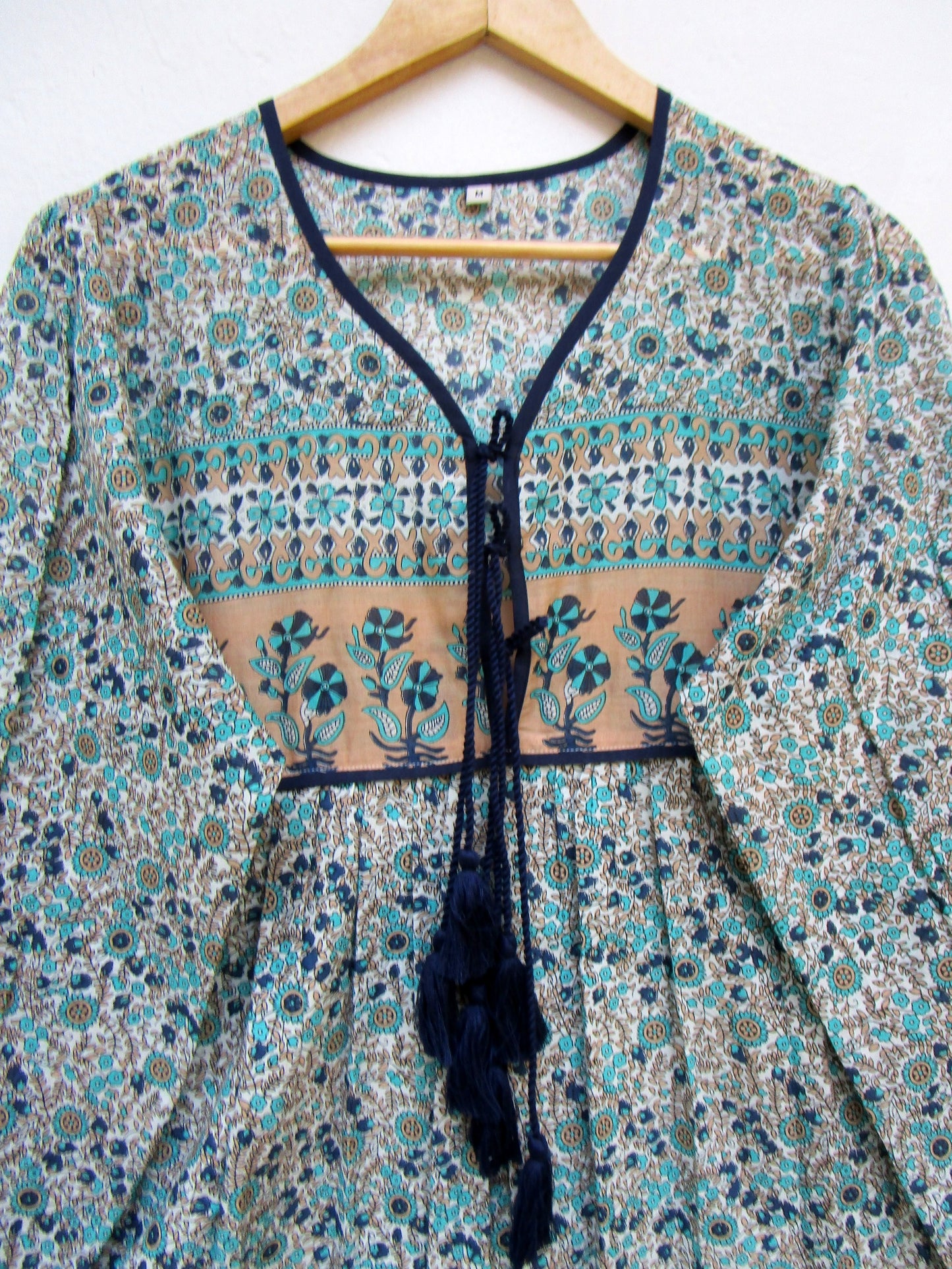 blue floral screen printed blouse for women
