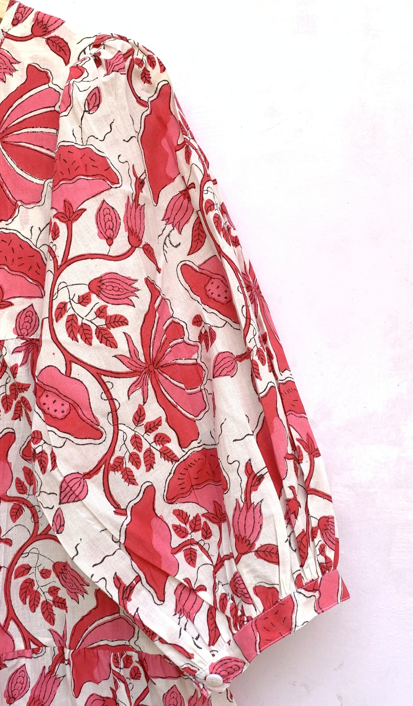 white mini cotton dress with pink multifloral print for women