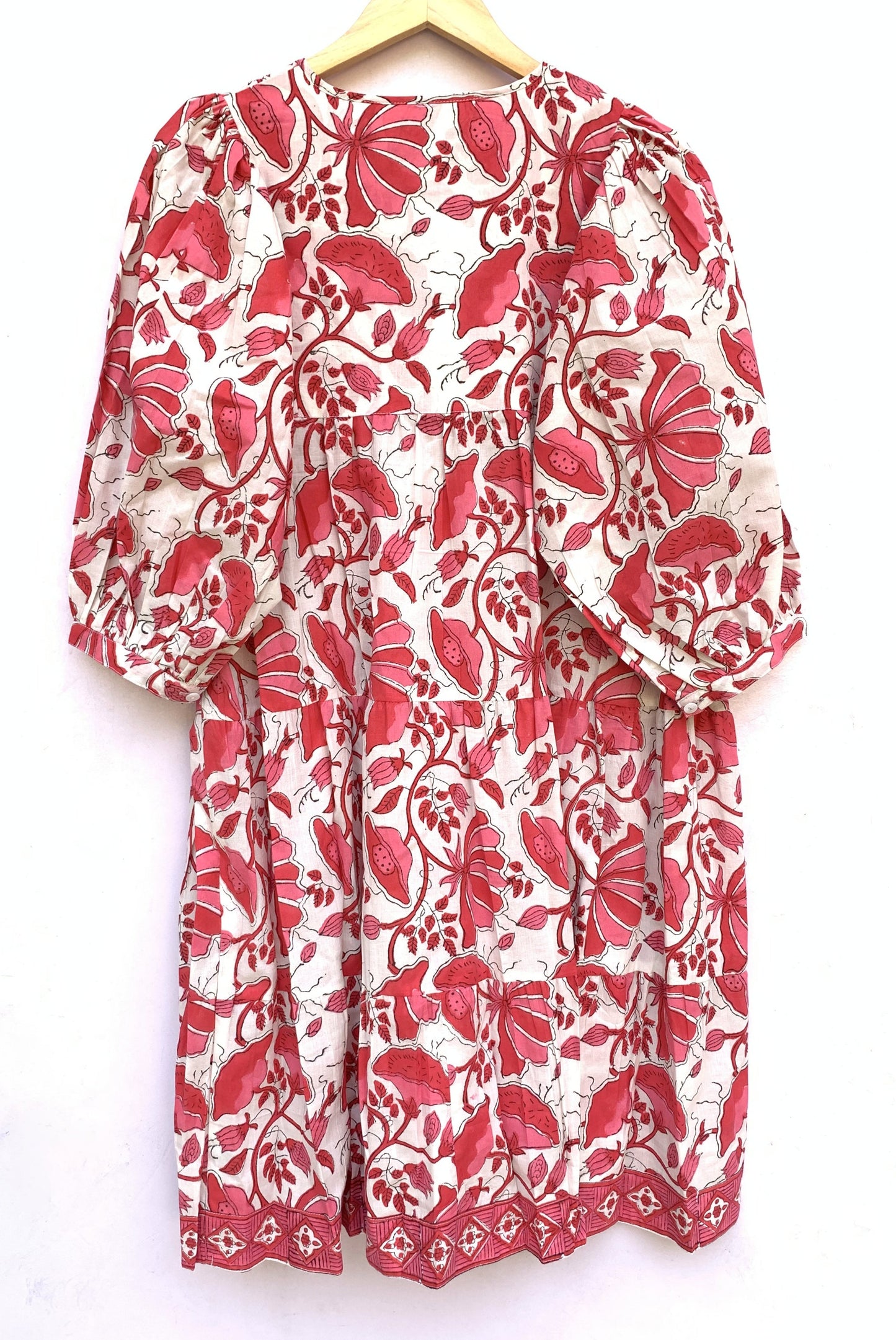 white mini cotton dress with pink multifloral print for women
