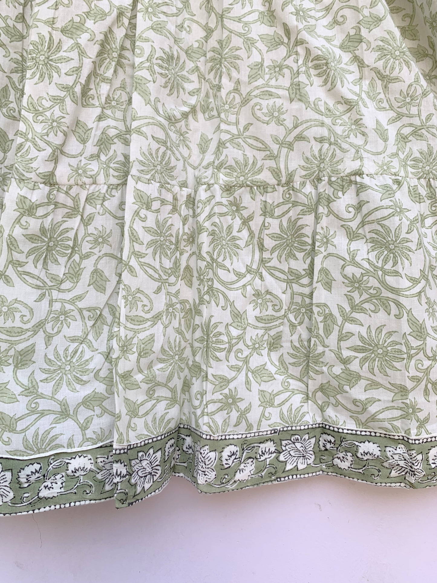 white and pale green floral mini cotton dress for women
