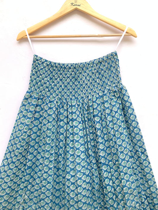 indian green blue floral hand block printed women's maxi skirts