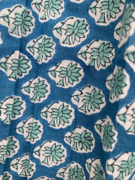 indian green blue floral hand block printed women's maxi skirts