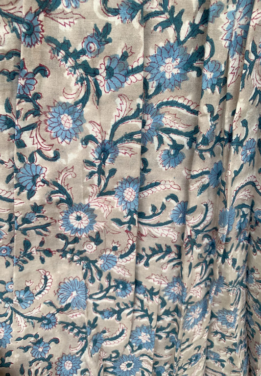 indian gray blue floral hand block printed women's maxi skirts