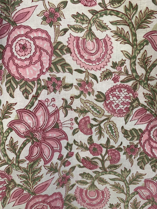 Pink Botanical Floral Block Print Dress – Cotton Boho Mini with Balloon Sleeves