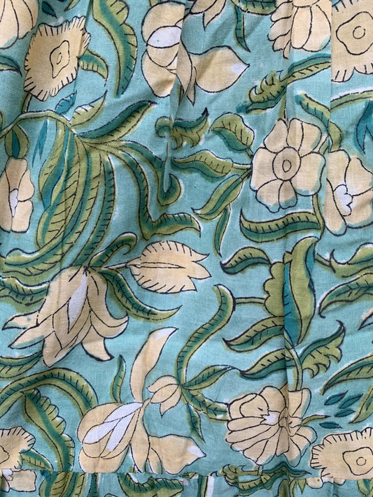 summer cotton green yellow floral hand block printed women's maxi skirts