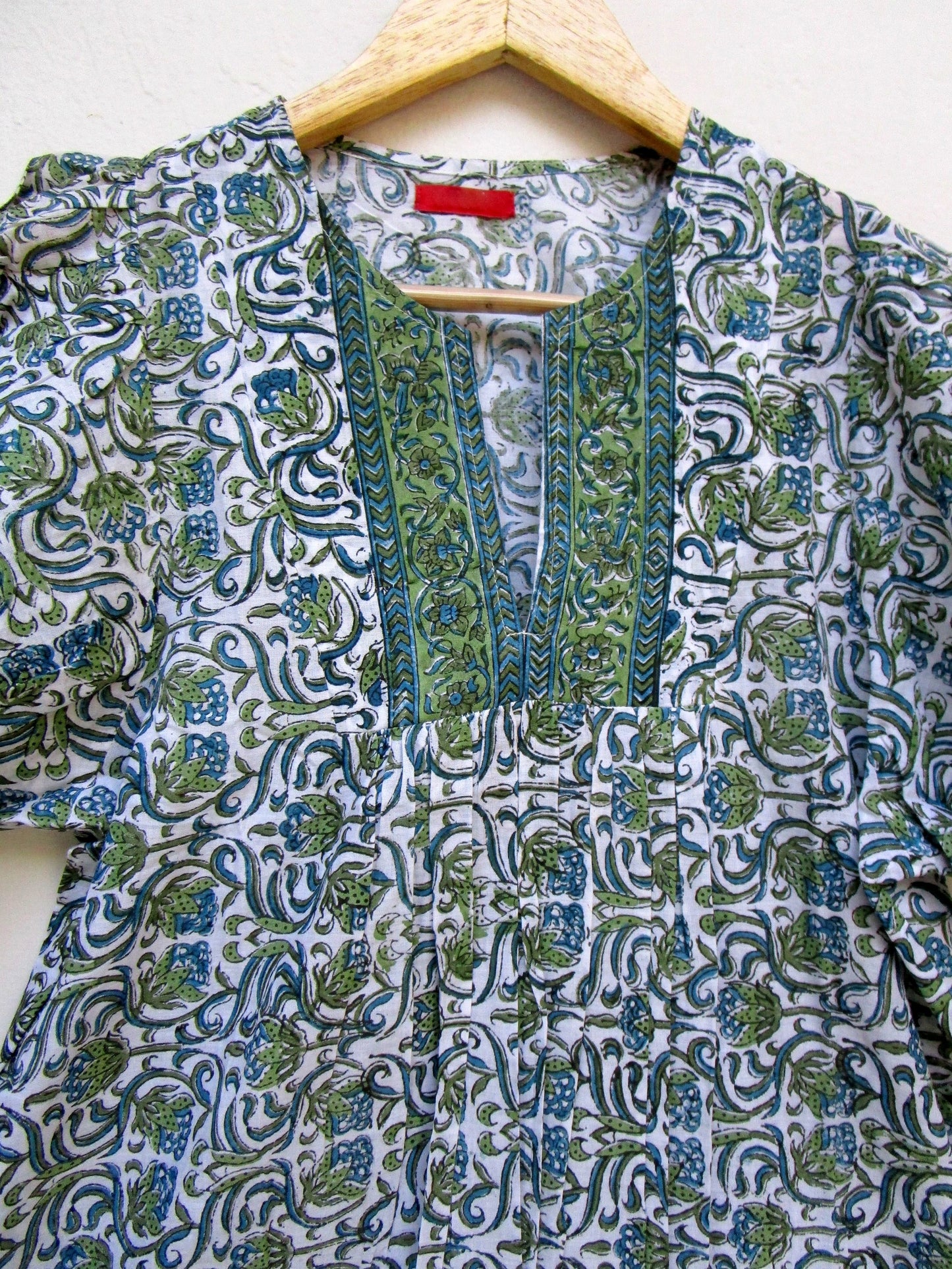 blue and green indian block printed blouse