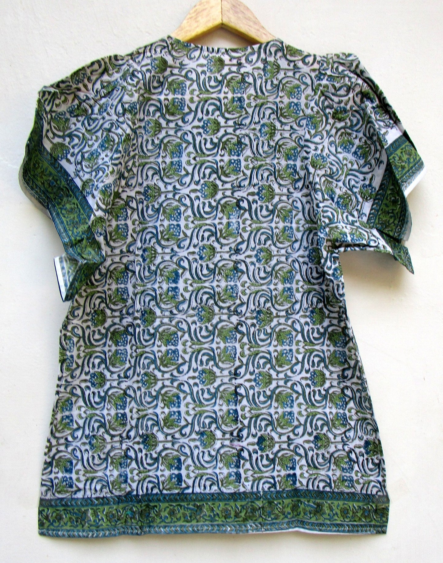 blue and green indian block printed blouse