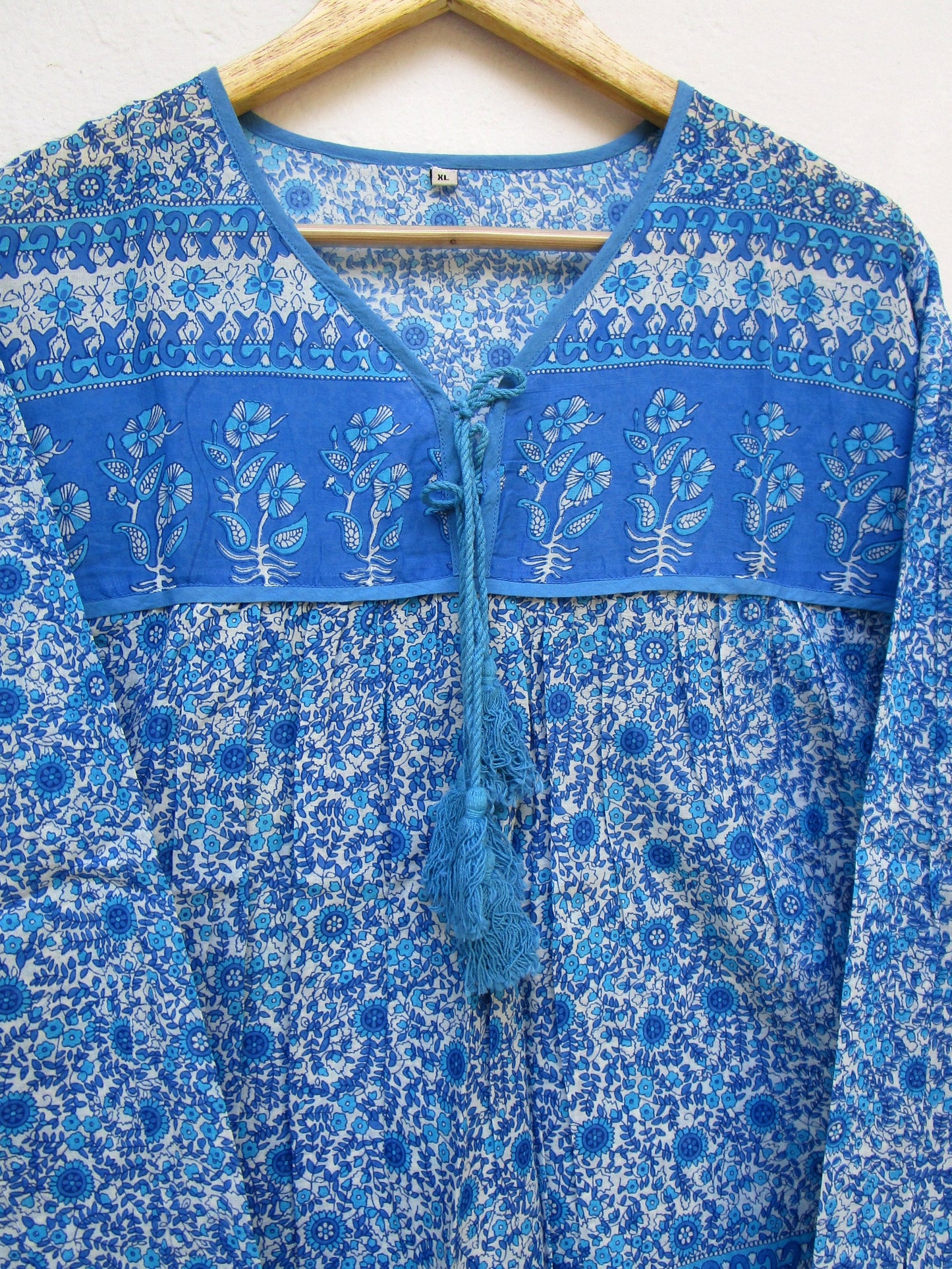 blue screen printed blouse for women