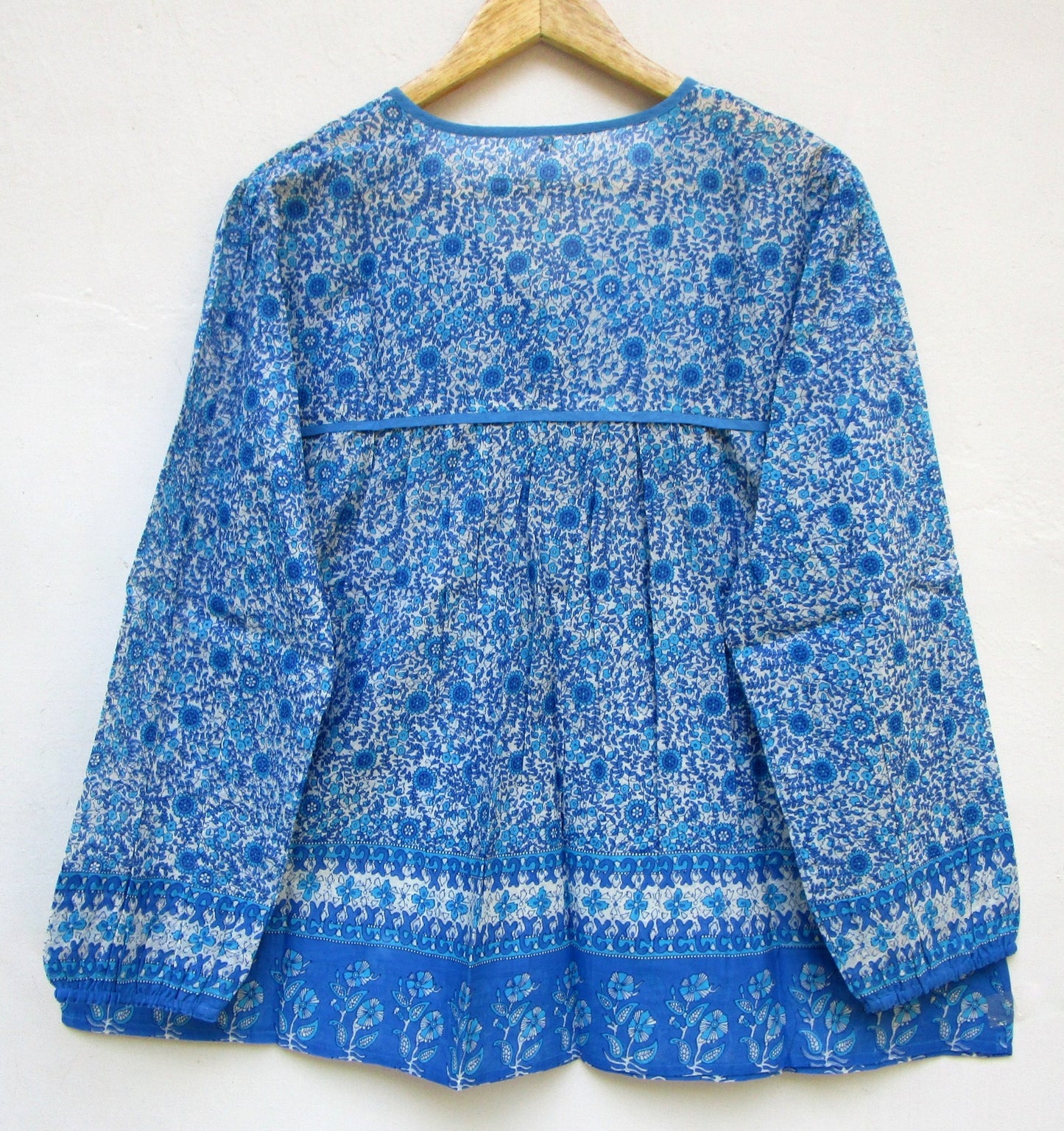 blue screen printed blouse for women
