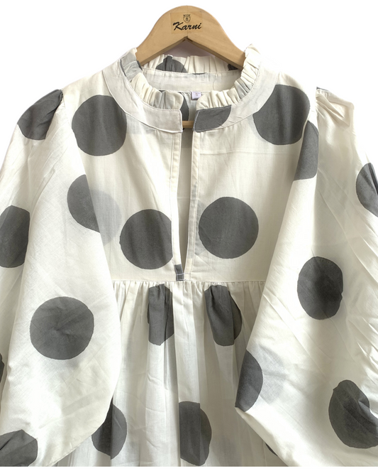 Polka Dot Cotton Puff Sleeve Dress – Relaxed Boho Mini Dress