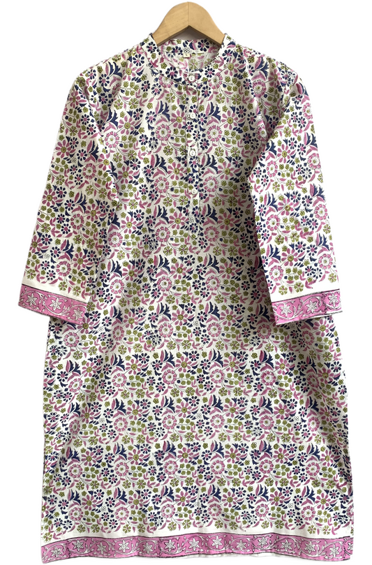 Ivory Multicolor Floral Block Print Cotton Kurta – Women’s Ethnic Wear