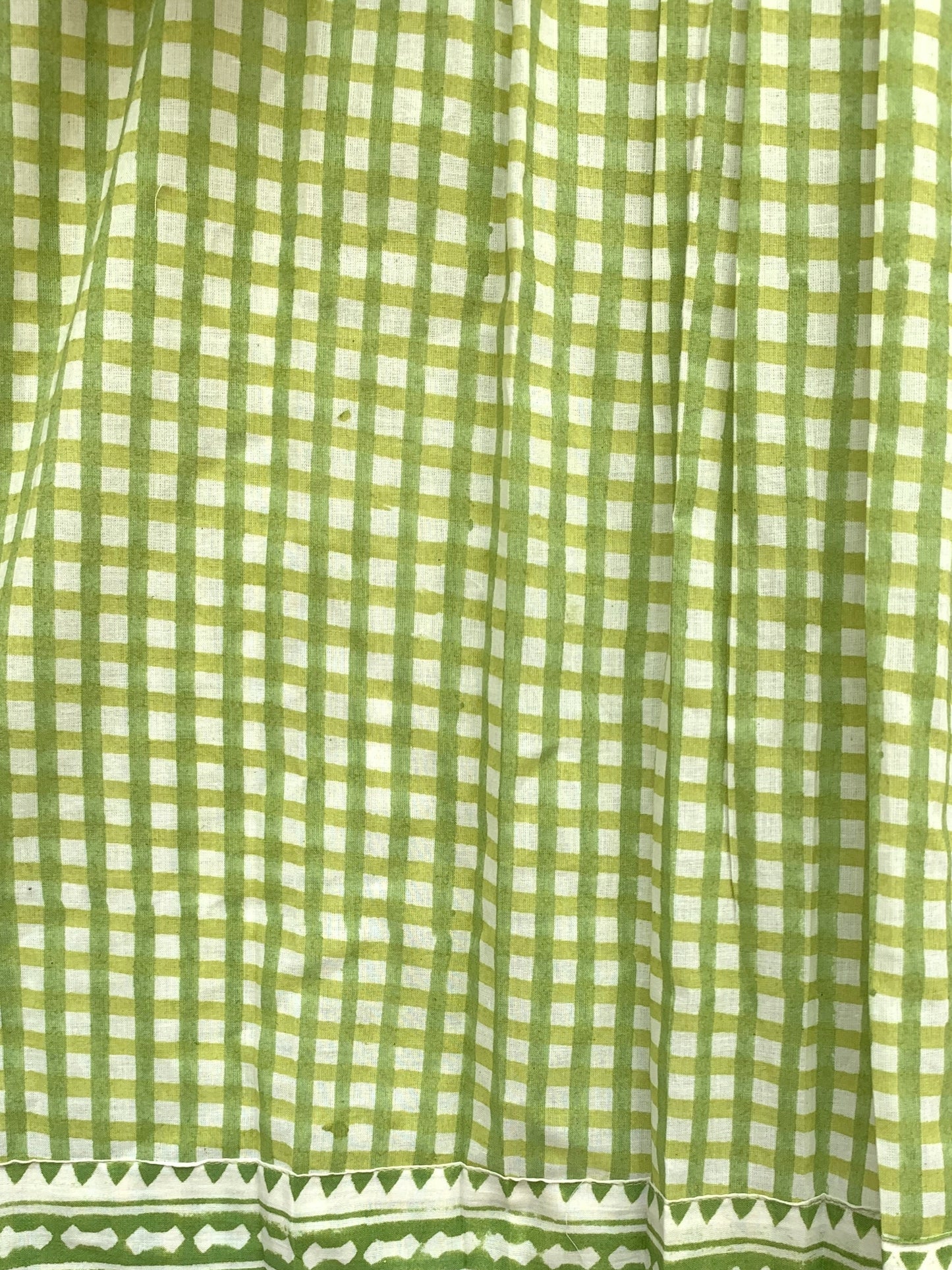 green plaid cotton blouse with v neck and short sleeves