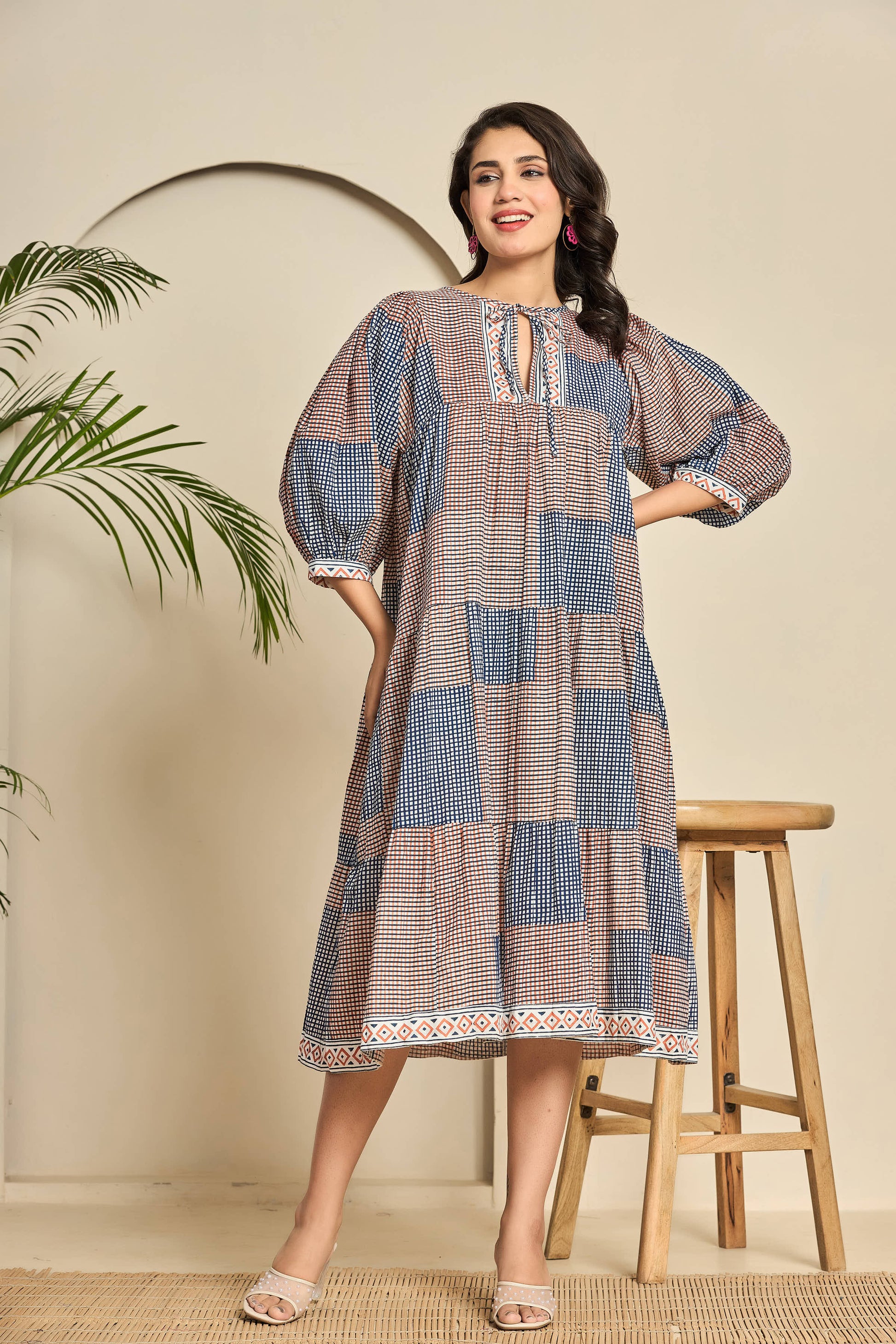 cotton keyhole neckline midi dress Semi-Sheer Cotton Keyhole Neckline Midi Dress