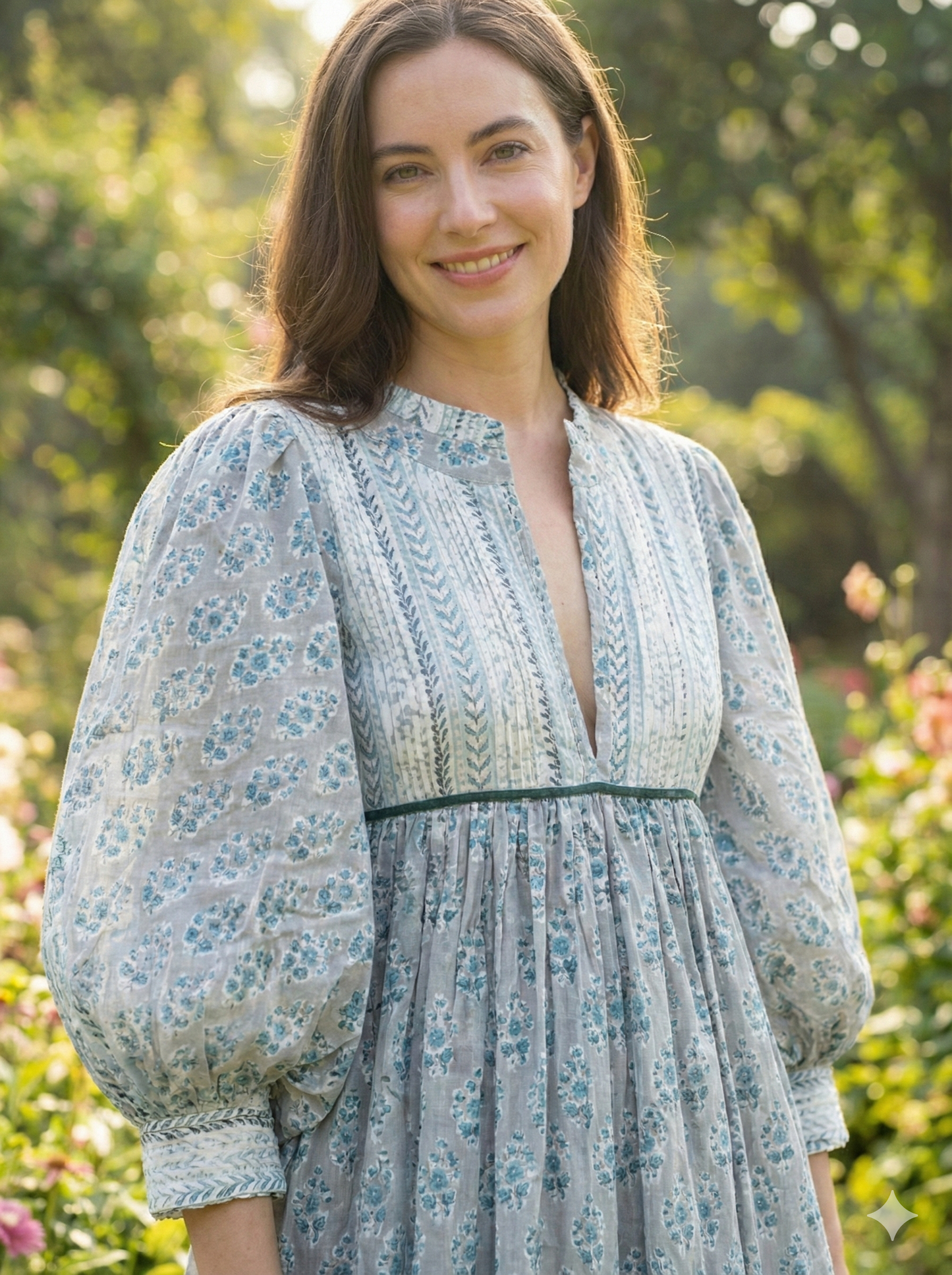 Blue Floral Hand Block Print Cotton Maxi Dress – Handmade Boho Dress