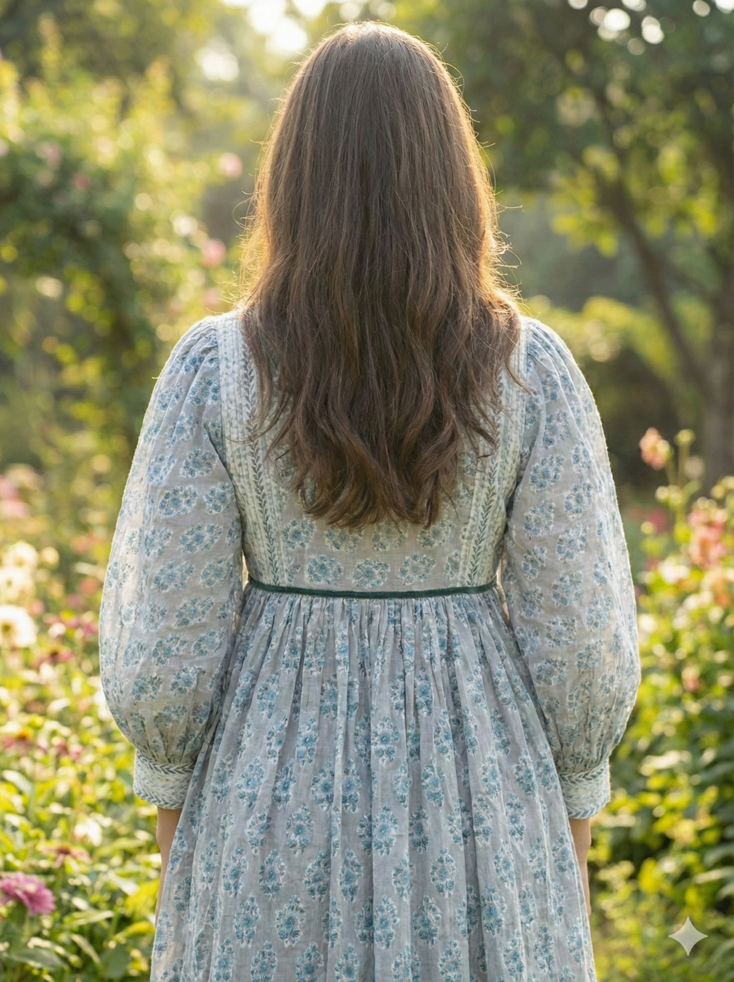 Blue Floral Hand Block Print Cotton Maxi Dress – Handmade Boho Dress