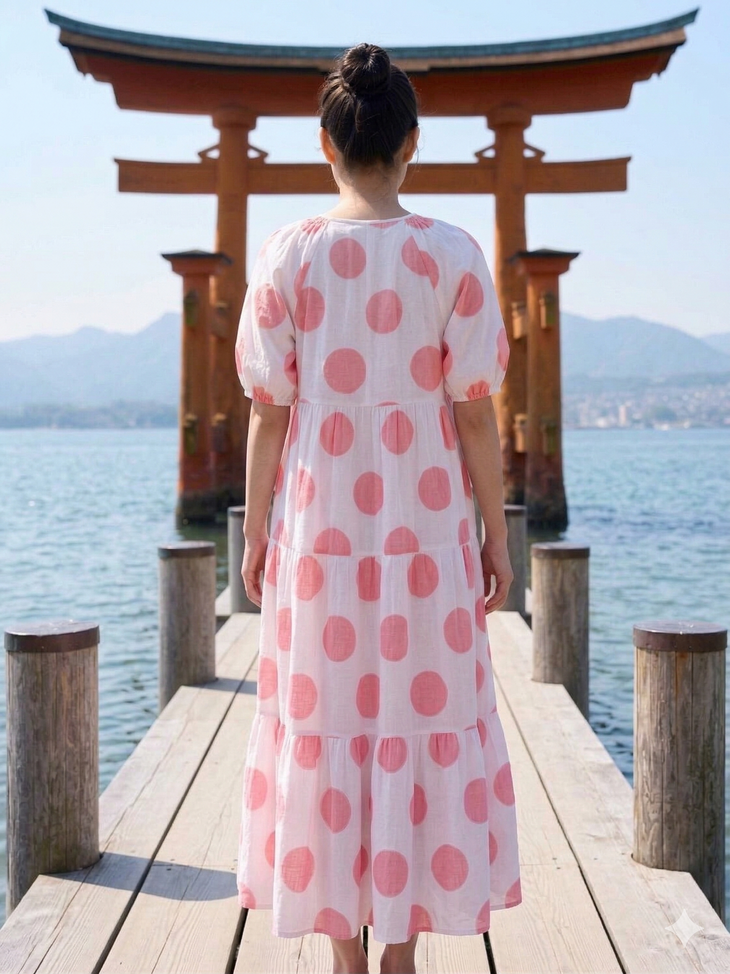 Coral Pink Polka Dot Cotton Maxi Dress – Tiered Boho Indian Summer Style