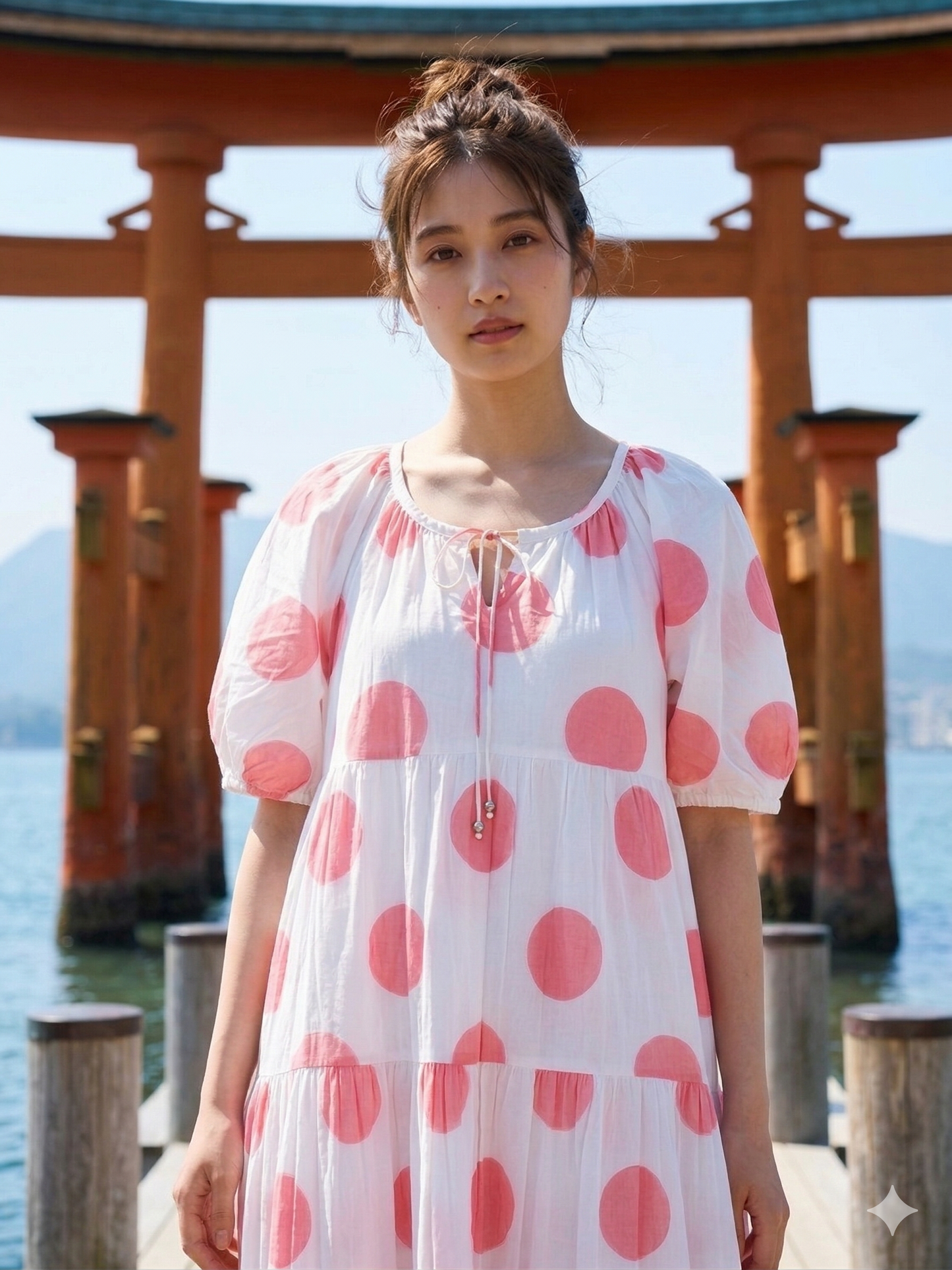 Coral Pink Polka Dot Cotton Maxi Dress – Tiered Boho Indian Summer Style