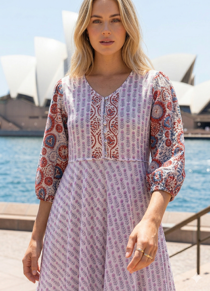 Multicolor Floral Cotton Maxi Dress – Boho Tiered Summer Artisan Style