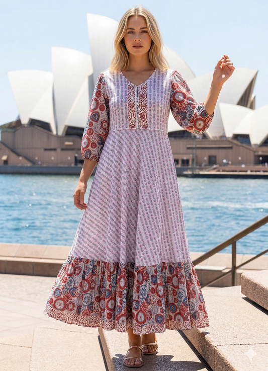 Multicolor Floral Cotton Maxi Dress – Boho Tiered Summer Artisan Style