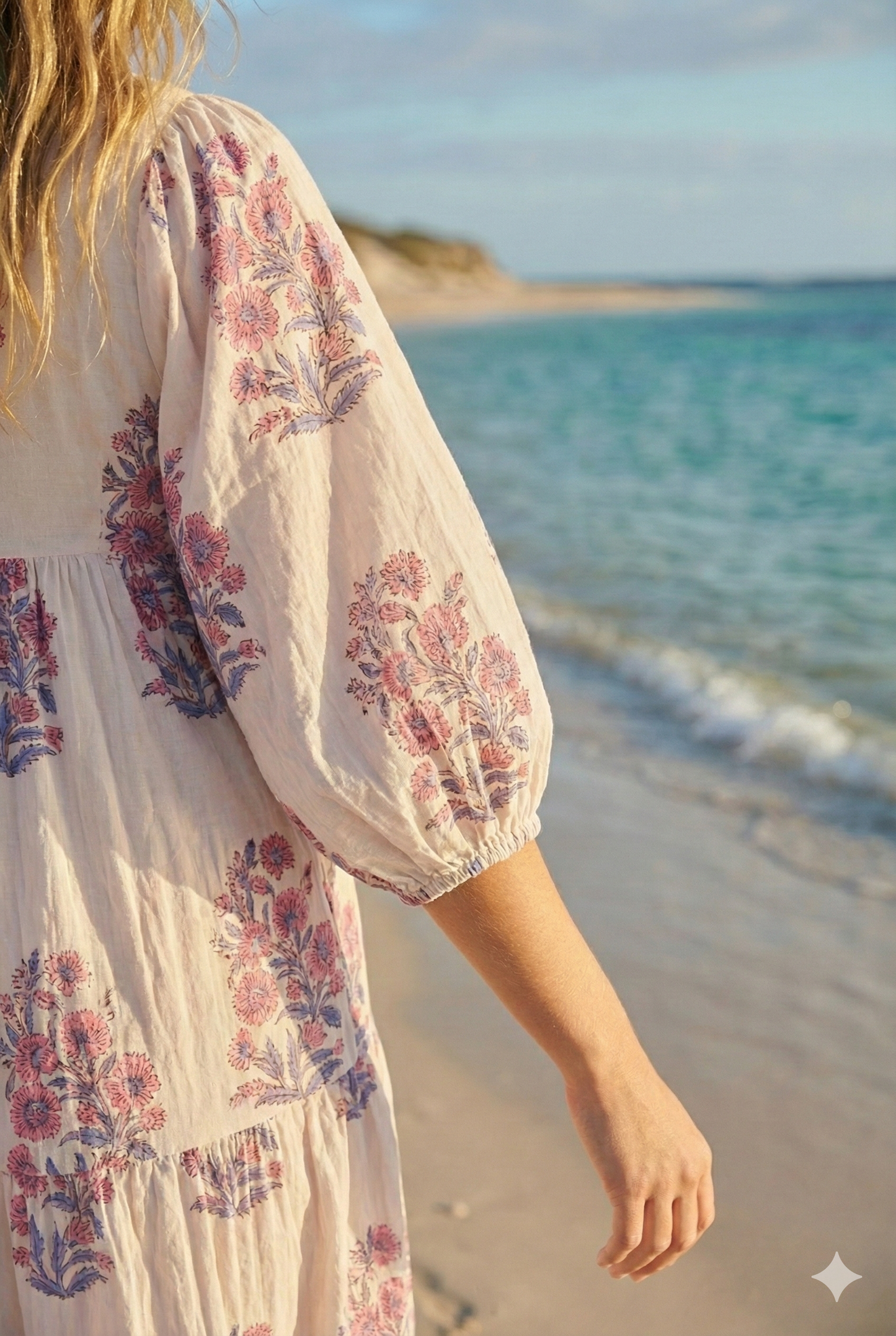 White Pink Floral Block Print Cotton Dress – Handcrafted Boho Maxi Dress by the Yard