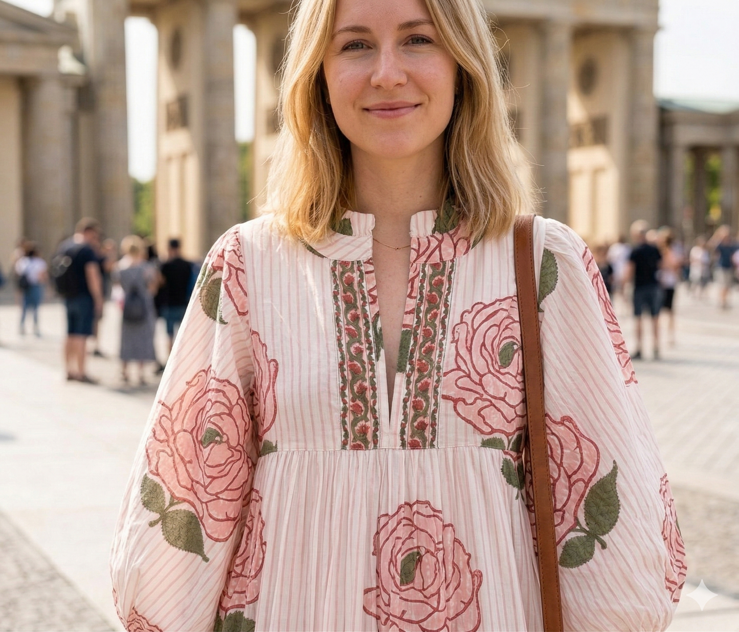 Rose Block Print Cotton Tiered Maxi Dress – Boho Puff Sleeve Dress