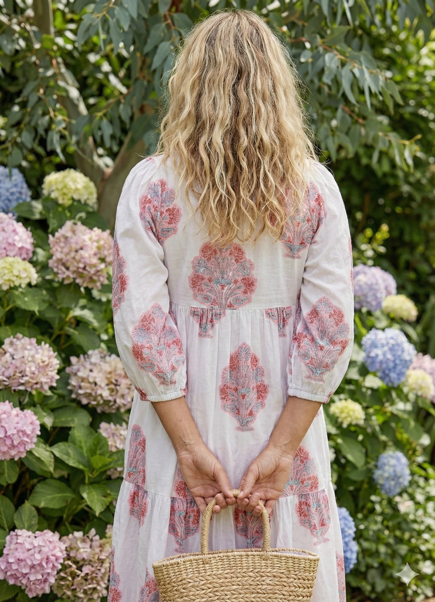 Red Floral Hand Block Printed Cotton Dress – Puff Sleeve Boho Tiered Maxi Dress
