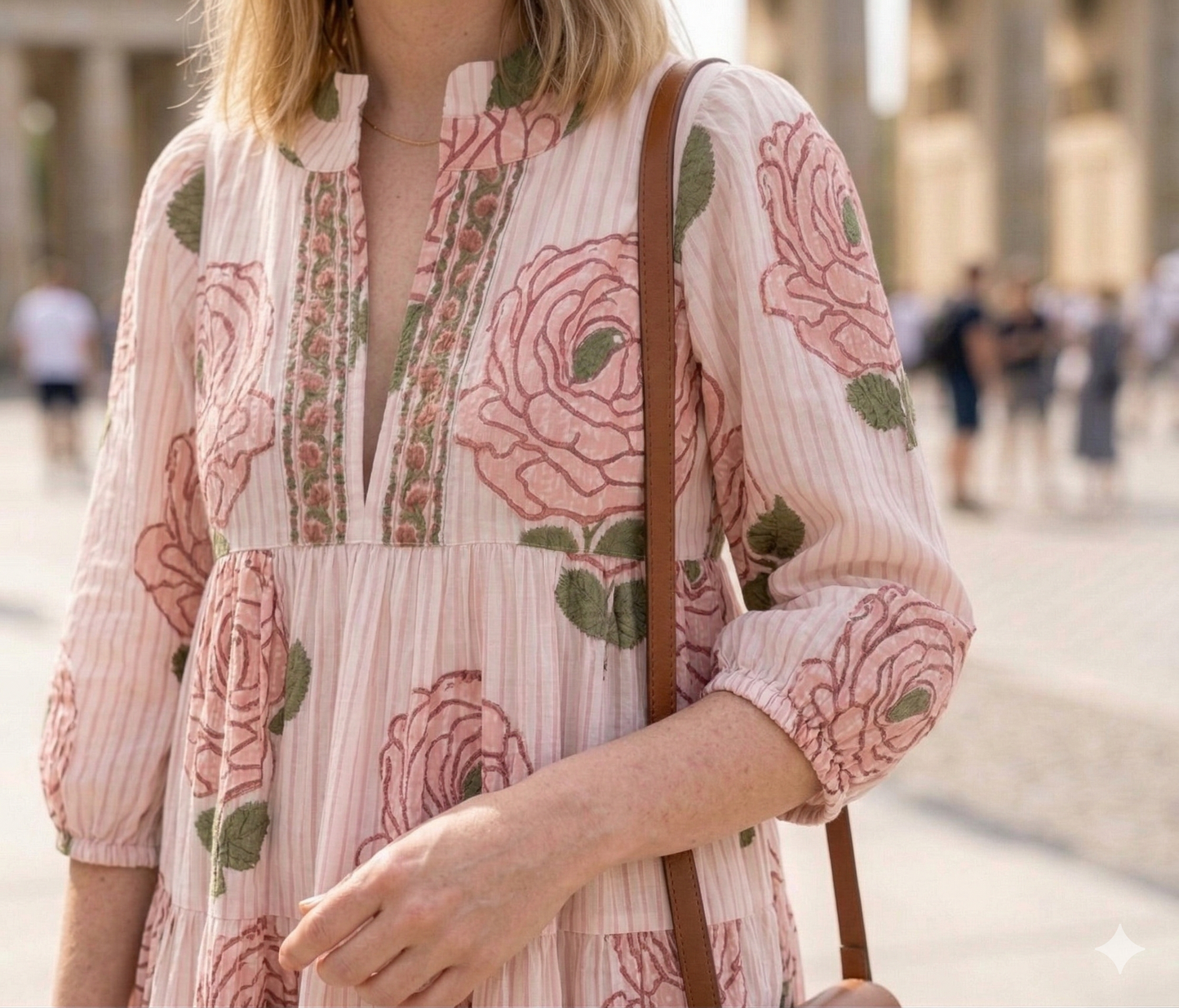Rose Block Print Cotton Tiered Maxi Dress – Boho Puff Sleeve Dress